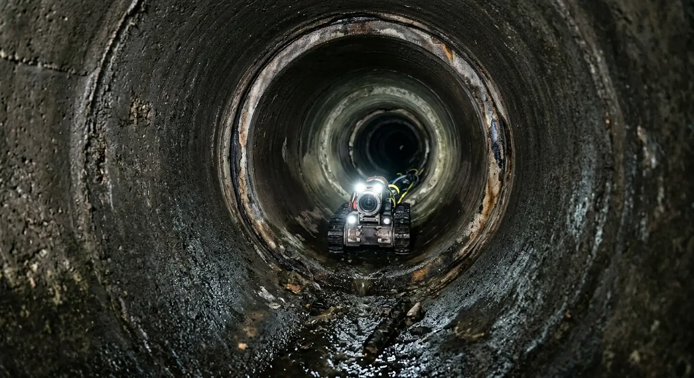 Robotic sewer camera inspecting pipe interior for Sewer Line Repair in Hamlet